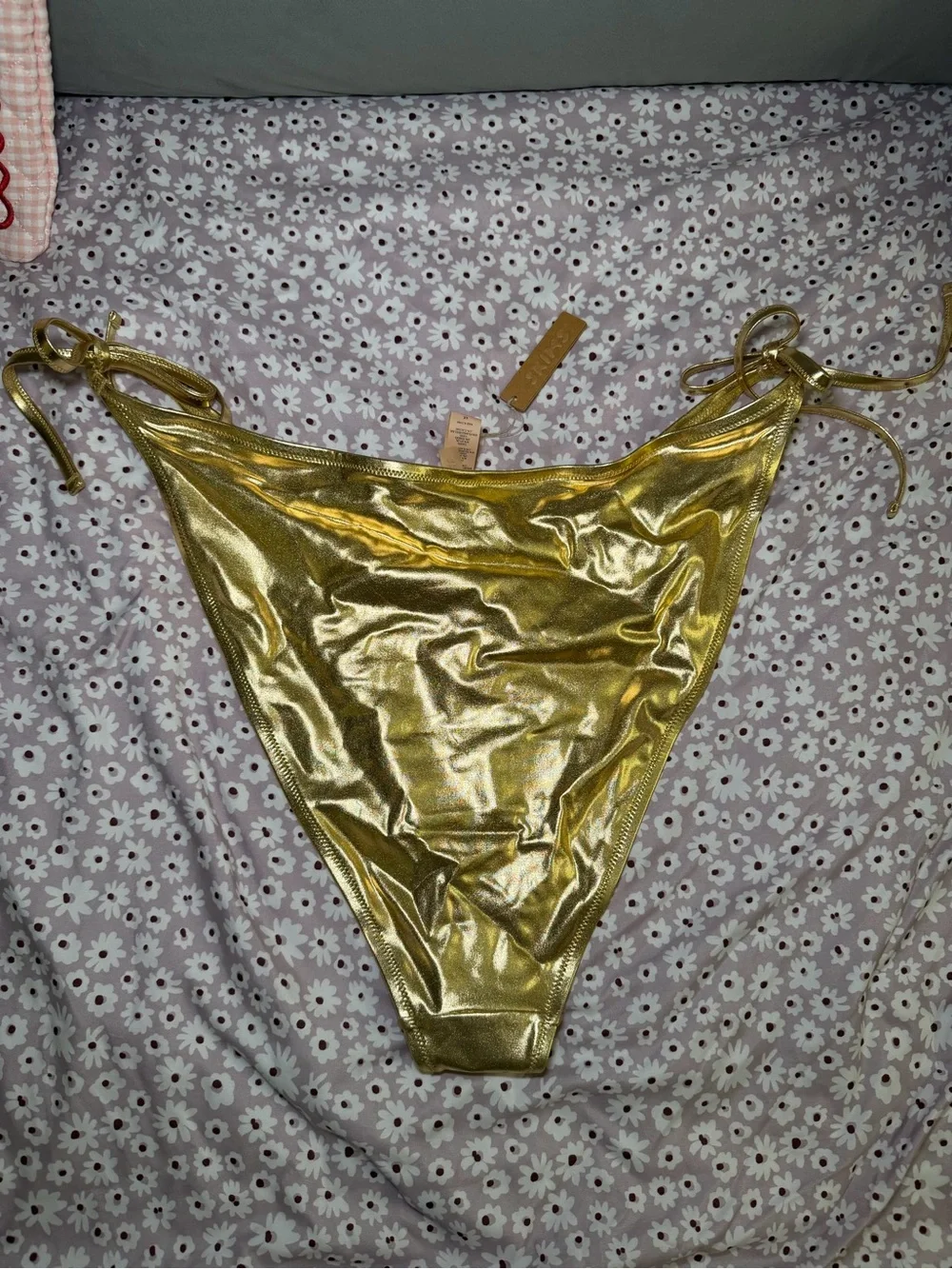 SKIMS Size 4x Metallic Swim Skimpy Triangle Bottom Gold SW-TBM-0067 NWT